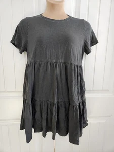 Old Navy Distressed Gray Tiered Babydoll Dress Sz L Petite - Picture 1 of 9