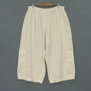 Bryan Walker Womens Pants Plus 1X Ivory Casbah Thick Linen Pull On Lagenlook - Picture 1 of 18
