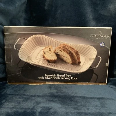 “GIVE US THIS DAY - OUR DAILY BREAD” White Porcelain Bread Tray - GODINGER! - Image 1 of 4