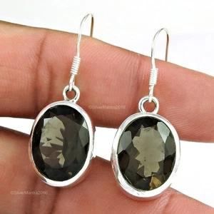 Smoky Quartz Gemstone Friendship Day New Dangle Earrings Solid Sterling Silver - Picture 1 of 5