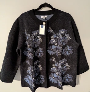 NWT Croft & Barrow 100% Wool One Button Cardigan Bouquet Black Misses Size XL - Picture 1 of 6