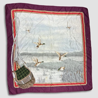 Hermès Vintage Silk Scarf Hunting Scene Ducks Purple Border Rare Authentic Franc - Image 1 of 4