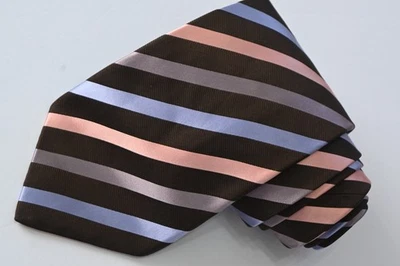 AUTHENTIC GUCCI STRIPED BROWN SILK  MEN'S Neck Tie W: 3 3/4" BY L:60" - Image 1 of 4