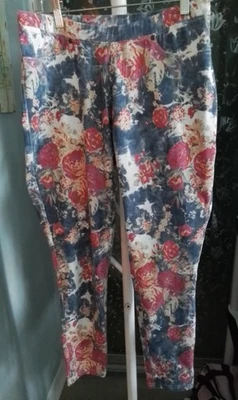 Lildy Blue Pink Floral Printed Jeggings Size L - XL - Image 1 of 3