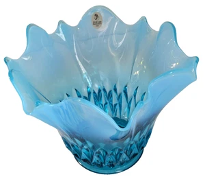 Glasvase Fenton Diamond Design Swung Robin's Egg blau - Bild 1 von 7
