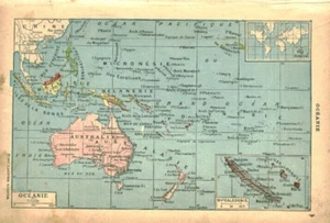 Document ancien carte géographique Océanie issu du livre de 1934 - 1947 - Imagen 1 de 2