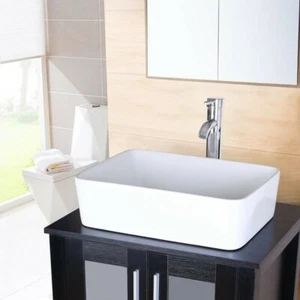 Vaso Lavello Rettangolare Porcellana Soprabanco Ceramica Bianca 19x14x5" circa - Foto 1 di 2