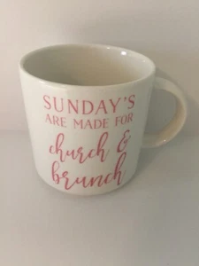 Sundays Are For Church And Brunch Ceramic Coffee Mug Pink And White - Imagen 1 de 7