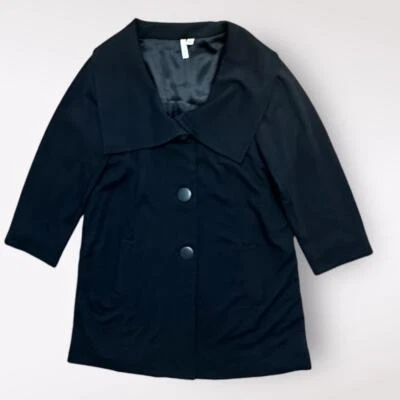 Frenchi Collared Buttoned Mid Length Coat Womens Medium Black - Image 1 of 4
