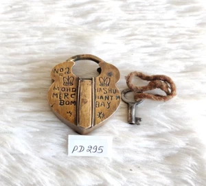 Antique Brass Padlock Bombay Merchant Mohdiashu Unique Shape Collectible PD295 - Picture 1 of 9