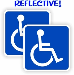 pair - 2" Square REFLECTIVE Handicap Vinyl Stickers Decals Wheelchair Symbols - Imagen 1 de 1