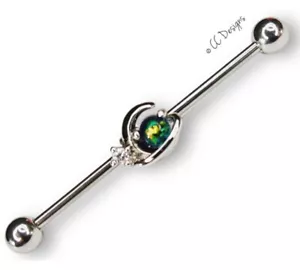 14g White Sparkle Cz Green Faux Opal Planet Stars Moon Industrial Bar H31 - Picture 1 of 2