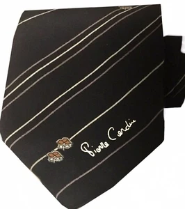 VTG PIERRE CARDIN 3” Tie Black w/ Stripes & Flowers ITALY 100% SILK  Excl’t Cond - Picture 1 of 5