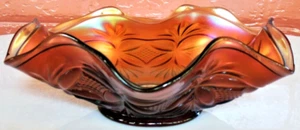 Westmorland Glass Iridescent Amethyst Carnival Pillar & Sunburst Ruffled 8" Bowl - Picture 1 of 11