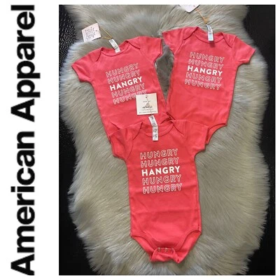 批量 3 件 American Apparel 婴儿连体衣“饥饿”3-6 个月 有机 — 第 1/4 张图片