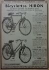 Publicite   Advertising    Bicyclettes   Hiron  Annee 1951    N°A3284
