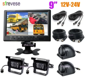 9" 4CH Monitor Bus Truck Backup Reverse System + 4x IR Car Rear View Camera Kit - Picture 1 of 11