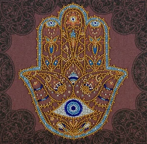 DIY Bead Embroidery Kit Golden Hamsa Beaded stitching needlepoint beadwork - Picture 1 of 12