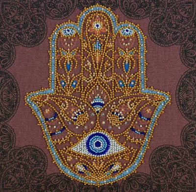 DIY Bead Embroidery Kit Golden Hamsa Beaded stitching needlepoint beadwork - Image 1 of 4