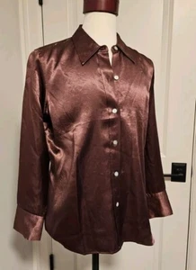 Blusa Rails Andrea Nuez moscada Marrón Acetato Sedoso Nueva con Etiquetas Talla L - Imagen 1 de 6