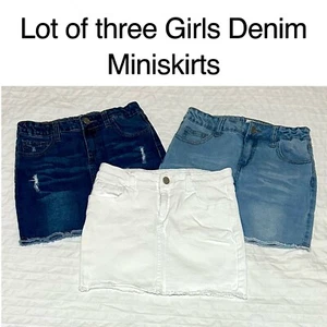 Lot Of 3 Girls Size 12 Denim Miniskirts Frayed Hem Distressed, White, Light Wash - Picture 1 of 6