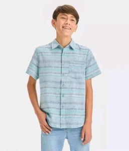 Art Class Boys' Short Sleeve Stripped Button-Down Shirt, Small Gray - Picture 1 of 2