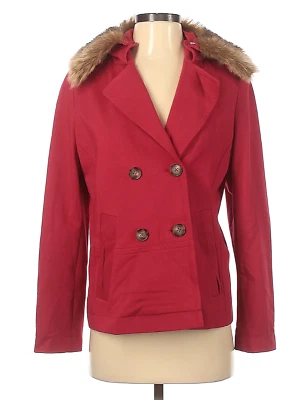 Chaqueta Abrigo Chicos Rojo Doble Pecho Para Mujer Pequeña 0 Piel Sintética Cuello Extraíble Foto 1 de 4