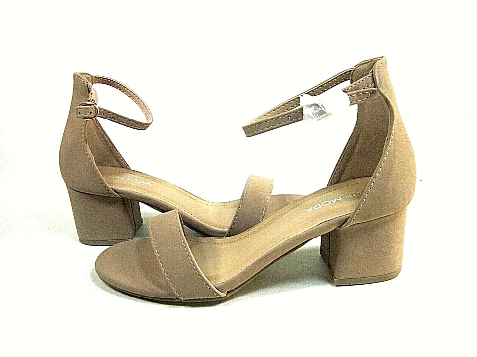 Top Moda Darcie-1 Taupe Women's Strappy Chunky Block Heels US Size 6.5 New - Image 1 of 4