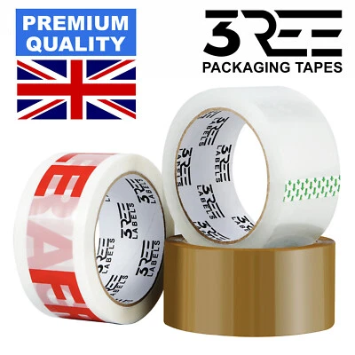 3REE Buff Brown Clear Packaging Parcel Packing Tape Strong 48mm x 68m Fragile 6 12