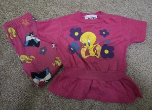 VTG 90s Looney Tunes Tweety Bird Floral T-Shirt Top Leggings Set Size 4T - Picture 1 of 6