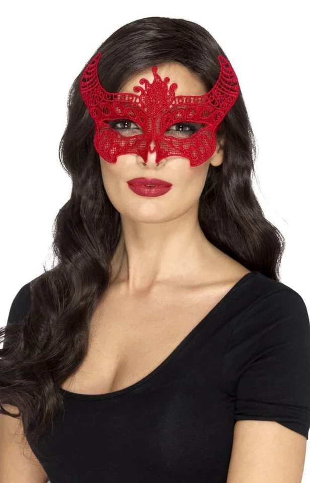 Lace Filigree Devil Mask, Red - Image 1 of 1