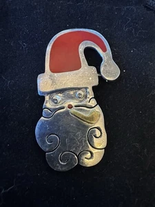 Anne Harvey Sterling Silver Enamel Taxco Santa Claus w Pipe Christmas Brooch Pin - Picture 1 of 2