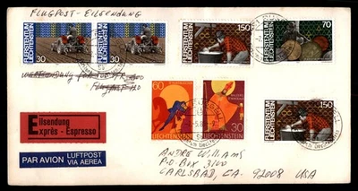 Mayfairstamps 列支敦士登 1985 年 Ruggell 到 Carlsbad CA Express 保护套 aau_88747 — 第 1/2 张图片
