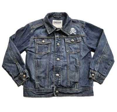 Chaqueta vaquera de mezclilla Gymboree unisex niños niñas XS (4/5) azul calavera huesos acento Foto 1 de 4