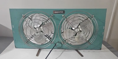 Vintage Eskimo Turquoise Double Window/Vent Fan Model 081004 Working Condition - Image 1 of 4
