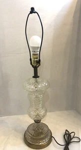 1970's Pressed Glass Table Lamp with Brass Base Diamond Pattern 28" Tall Works - Picture 1 of 6