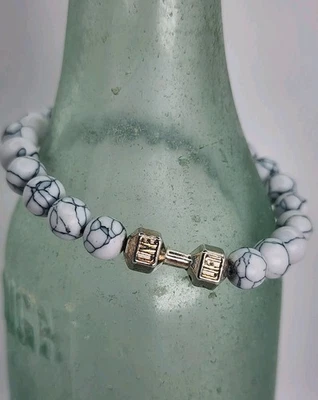 Genuine Howlite “Live Lift” Dumbbell Bracelet | Natural Stone Strength & Balance - Image 1 of 4
