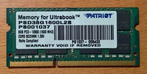 8GB DDR3L 1600MHz SO-DIMM Low Voltage Laptop RAM Patriot PC3-12800 Used - Picture 1 of 2