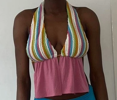 NUEVO Top Halter Jaded London Rainbow Y2k Crochet Boho Festival Rave Años 90 2000  Foto 1 de 4