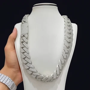 40 ctw Real Moissanite 20mm Cuban Necklace Chain Link 14K White Gold Plated .925 - Picture 1 of 6