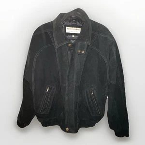 Santa Fe Outback Giacca Pelle Uomo Lg Nero Scamosciato Bomber Tasche Vintage - Foto 1 di 11