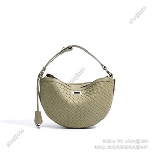 Pink Woven Crescent Bag Leather Shoulder Bag Cross Body Bag Handmade Trendy - Picture 1 of 29