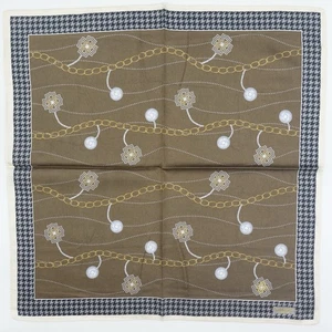 HK149-Guy Laroche Vintage Handkerchief 19.5”x19.5” Brown Chain Houndstooth Scarf - Picture 1 of 10