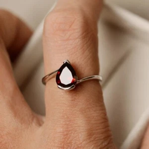 Red Garnet Women Ring Natural Gemstone 925 Sterling Silver Statement Ring - Picture 1 of 5