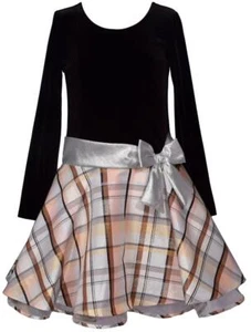NEW Bonnie Jean Girls Size 8 "BLACK BRONZE PLAID" Christmas Hipster Dress NWT - Picture 1 of 5
