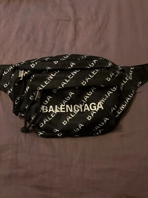 Balenciaga Black And White Gradient Logo Printed Nylon Wheel Beltpack - Image 1 of 4