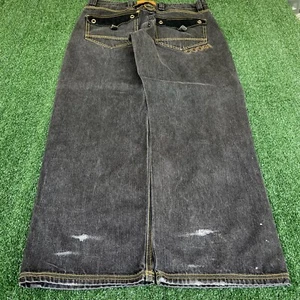 VTG Y2K Coogi Embroidered Faded Black Yellow Racing Wide-Leg Baggy Jeans 38x34" - Picture 1 of 11