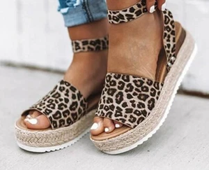 Women's Good Days Only Casual Leopard Peep Toe Platforms Wedges Sandals Shoes... - Picture 1 of 6