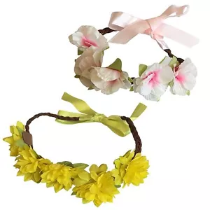 18 Zoll Puppe Stirnband 2er Set Blumenkranz mit Satinband rosa und gelb - Bild 1 von 6