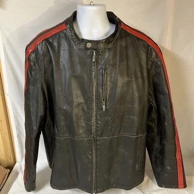 Chaqueta De Colección Wilsons Cuero Para Hombres Café Racer Negra Roja Rayas Envejecida 2XL XXL Foto 1 de 4